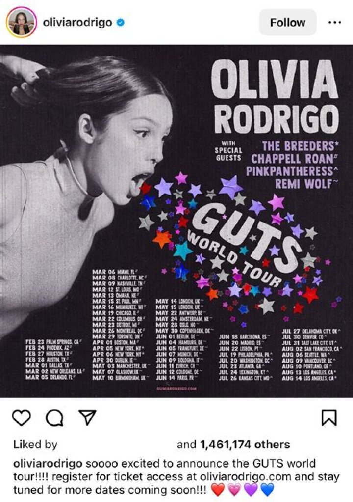 Olivia Rodrigo announces the GUTS World Tour